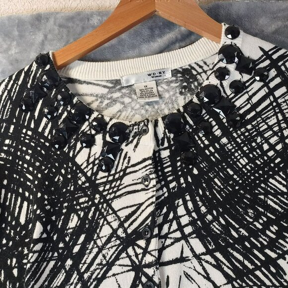 WD.NY Woman Abstract Top 1X‎ Button Details & Embellishments Black White Moody - Picture 7 of 10